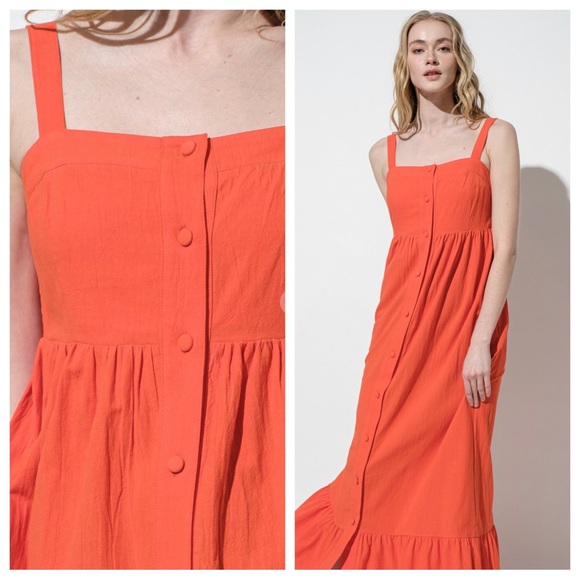 09 Boho Solid Linen Tiered Maxi Dress - Picture 2 of 3